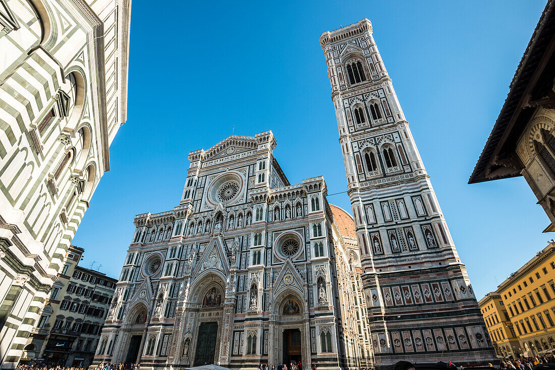 The Facade Of The Cathedral Of Saint Mary Of The Flower, The Main Church Of Florence, Also Known As Florence Cathedral; Florence, Italy