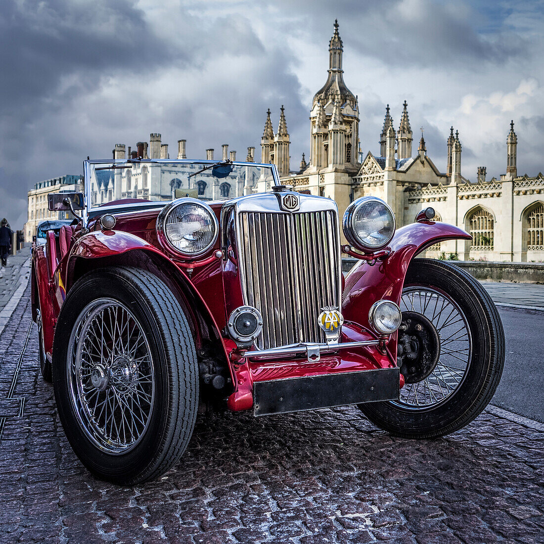 Red classic MG sports car; Cambridge, Cambridgeshire, England