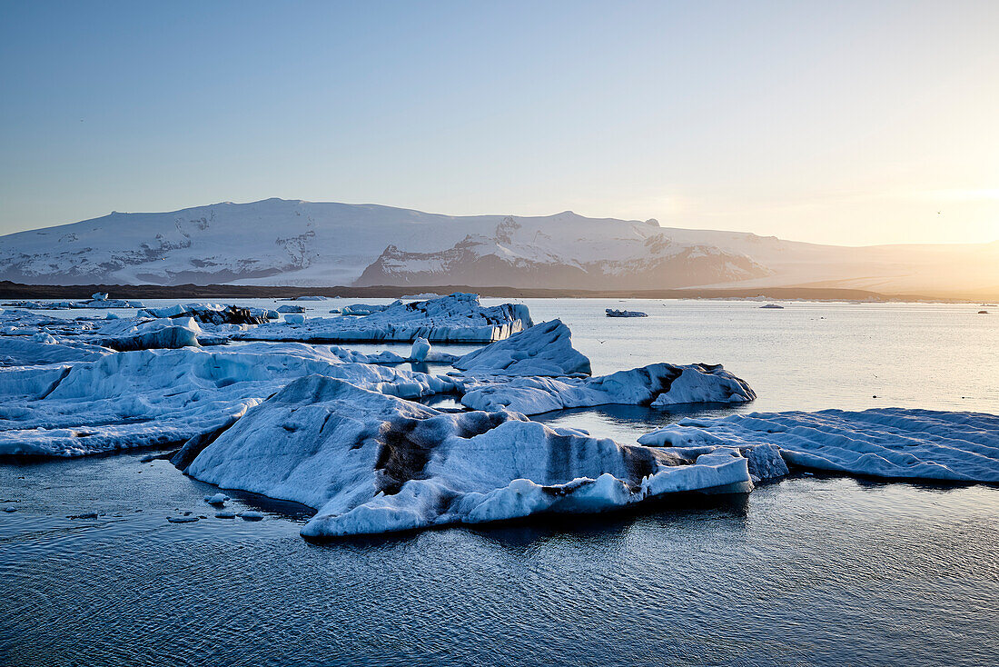 A Glacial Lagoon At Sunset; Iceland