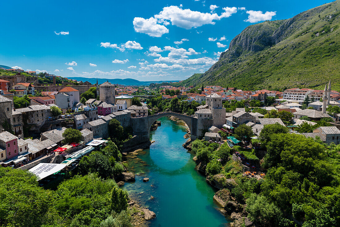 Mostar Bridge Viewed From The Top Of The Mosque; Mostar, Bosnia And Herzegovina