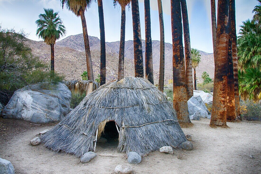 A sweat hut on the floor Andreas Canyon in Palm Springs, California