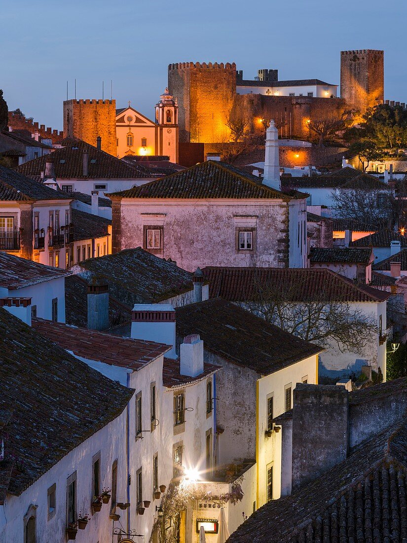 View over town. Historic small town Obidos with a medieval old town, a tourist attraction north of Lisboa Europe, Southern Europe, Portugal.