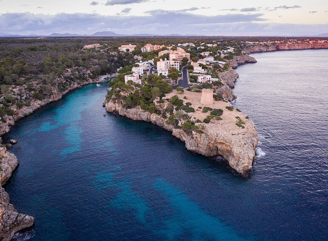 Tower of Cala Pi, sixteenth century, used to defend the entrance to the bay, cala Pi, Mallorca, balearic islands, spain, europe.