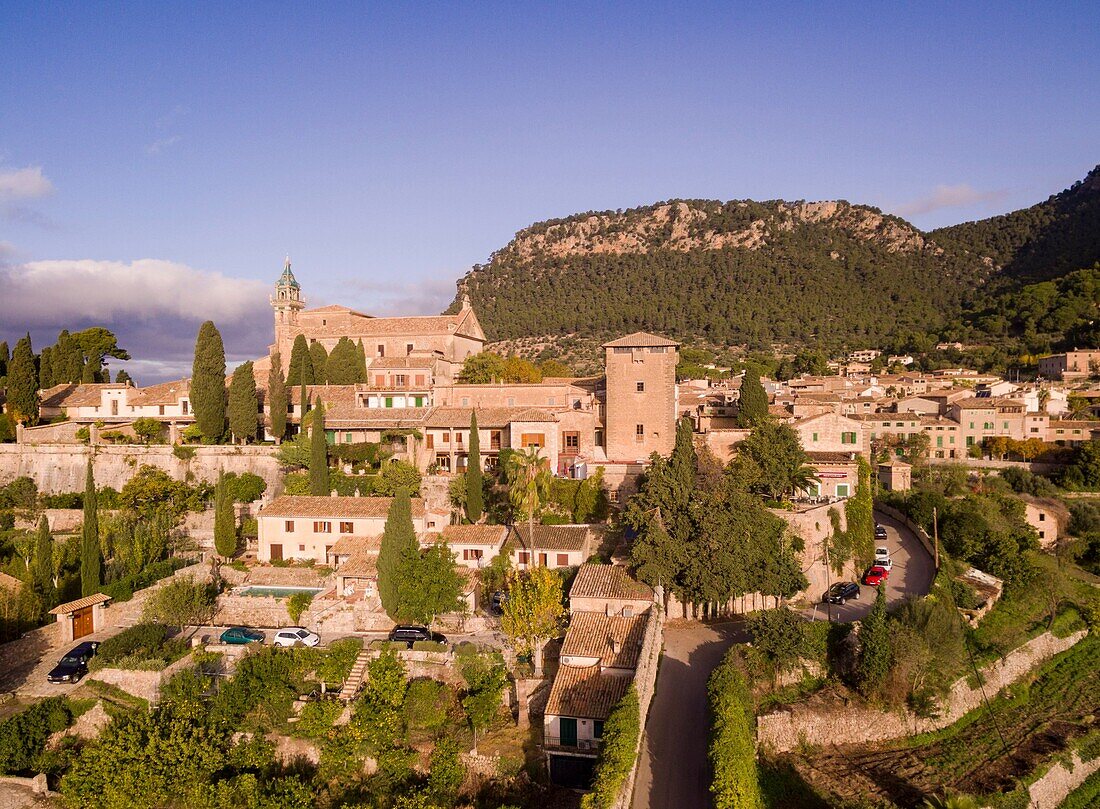Cartuja and palace of King Sancho, Valldemossa, Sierra de Tramuntana, Mallorca, Balearic Islands, spain, europe.