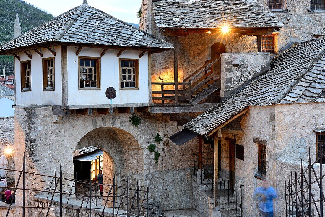 Detail of Old bridge 'Stari Most' of Mostar, Bosnia and Herzegovina.