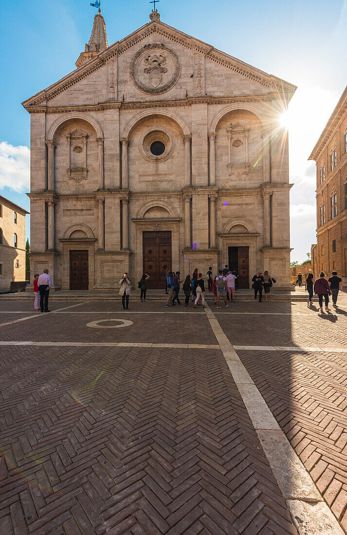 Pienza, Orcia Valley,Siena district, Tuscany, Italy,Europe. Piazza Pio II with Cathedral of Santa Maria Assunta