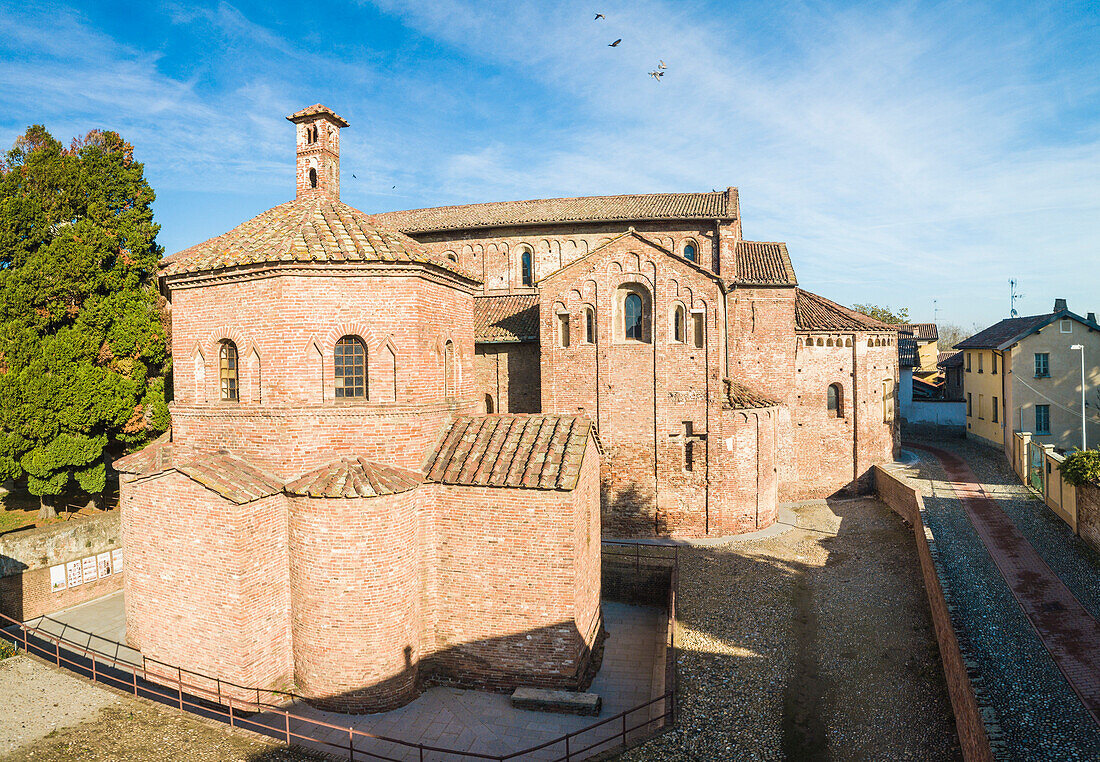 Lomello, Province of Pavia, Lombardy, Italy. An aerial view of the Cathedral of Santa Maria Maggiore