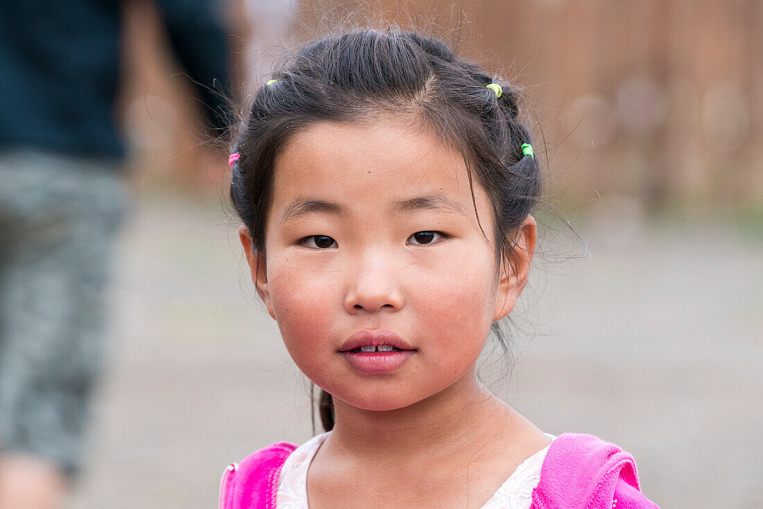 Portrait of a Mongolian little girl, Huzirt, South Hangay province, Mongolia