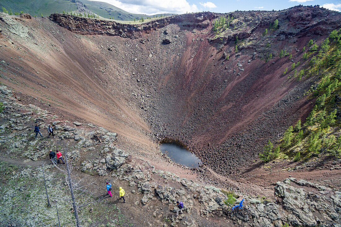 Aerial vew of Khorgo volcano crater. Tariat district, North Hangay province, Mongolia.