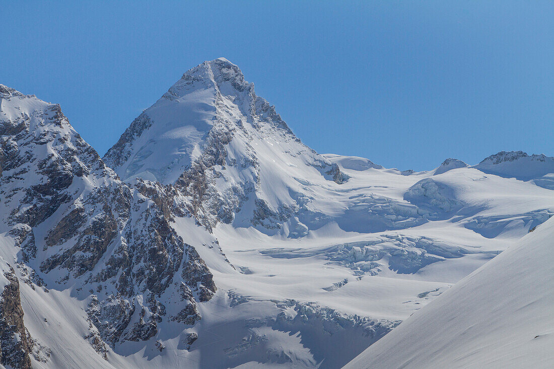 The summit of Dent d'Herens and glaciers of Swisse Alps near Zermatt, Suisse