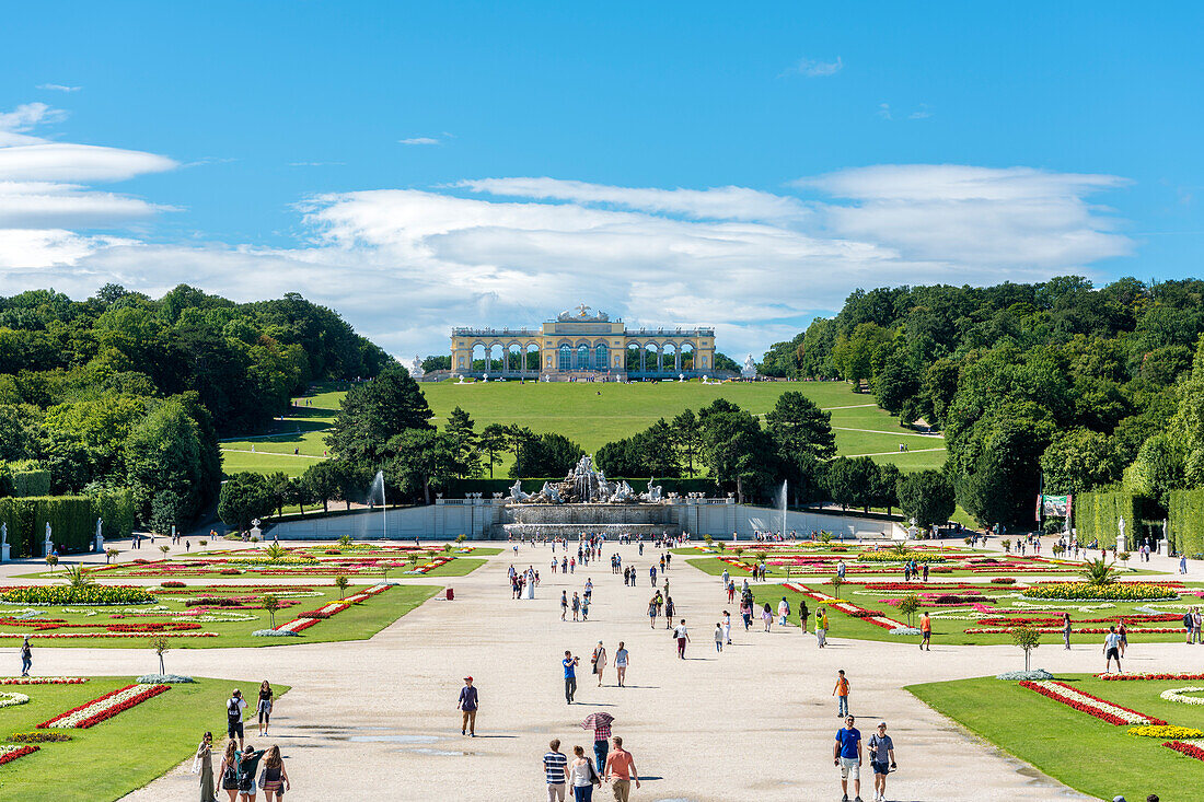 Vienna, Austria, Europe, The The Neptune Fountain and the Gloriette in the gardens of Schönbrunn Palace