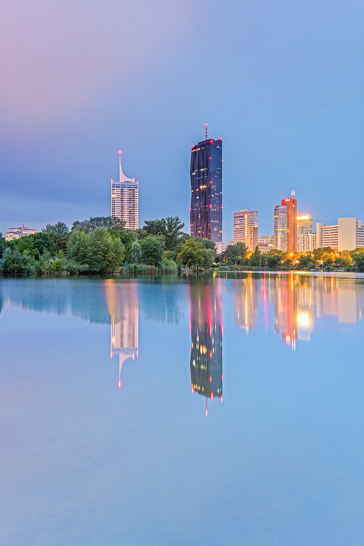 Vienna, Austria, Europe. The skyscrapers of Donau City in the morning dawn