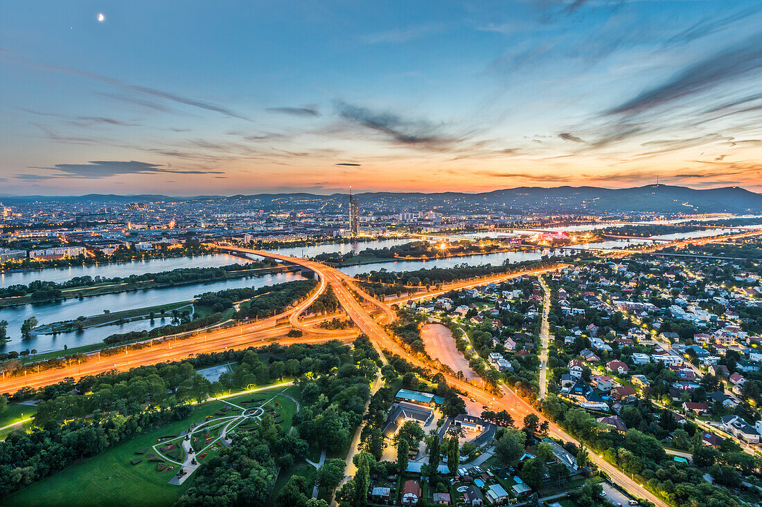 Vienna, Austria, Europe, Sunset over Vienna, View from the Danube Tower