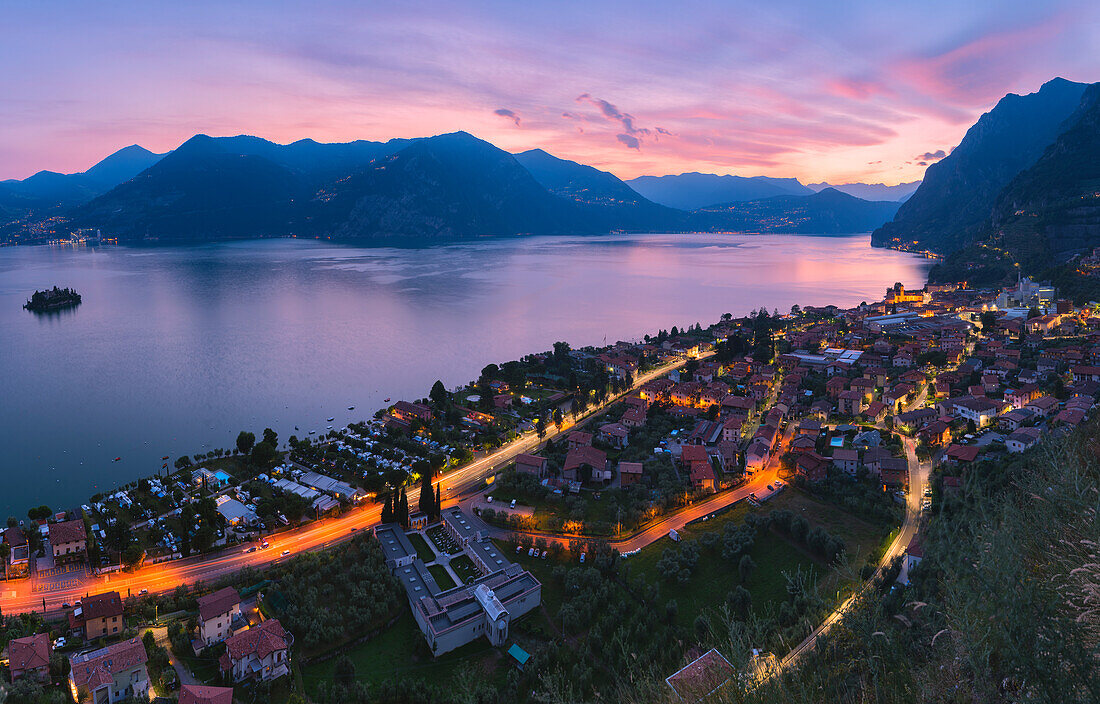 Panoramic view over Iseo lake, Brescia province in Lombardy district, Italy, Europe