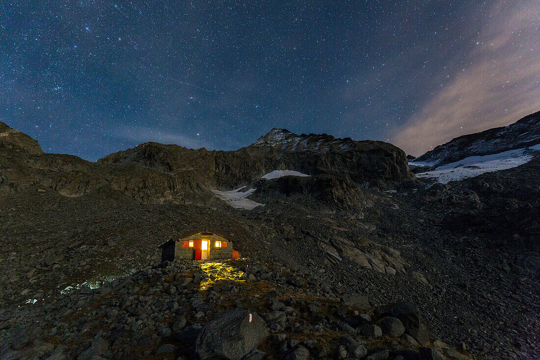 Cameraccio valley, the Kima biwak by night, Masino valley, Lombardy, Italy