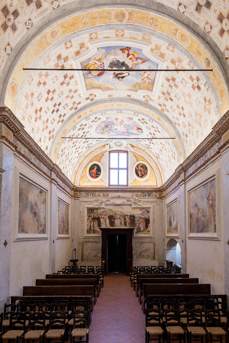 Decorated ceiling of the church of Santo Sepolcro, monastery of Astino, Longuelo, province of Bergamo, Lombardy, Italy, Europe