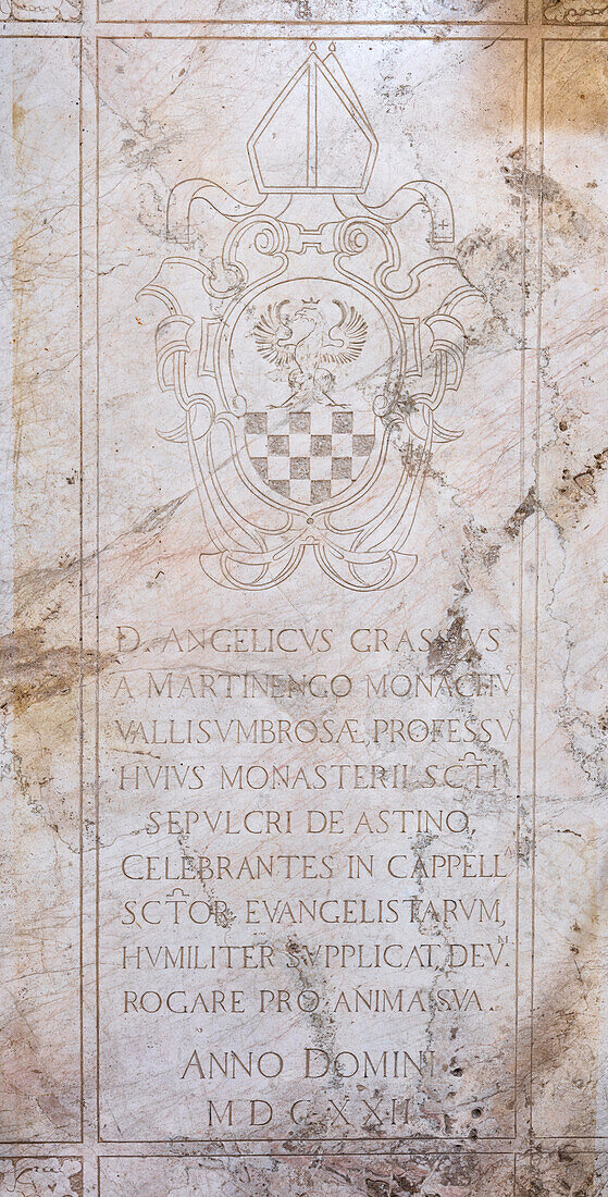 Inscriptions on marble, church of Santo Sepolcro, monastery of Astino, Longuelo, province of Bergamo, Lombardy, Italy, Europe