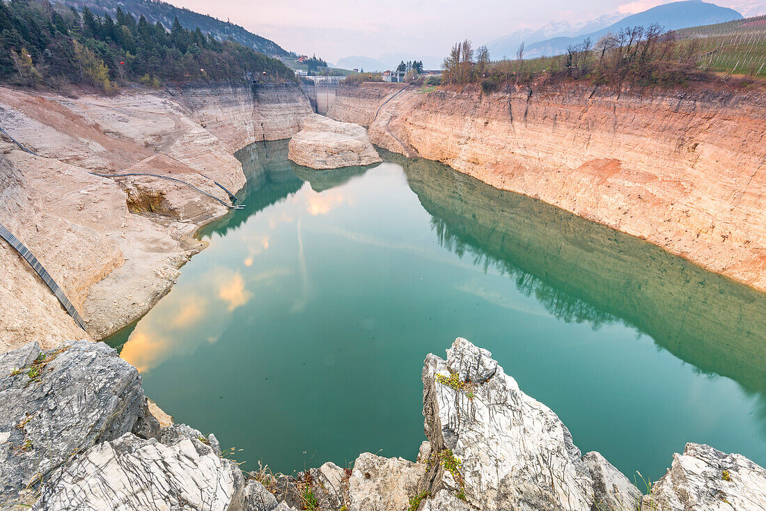 Santa Giustina lake at sunrise Europe, Italy, Trentino Alto Adige, Trento, Ville d'Anaunia, Predaia