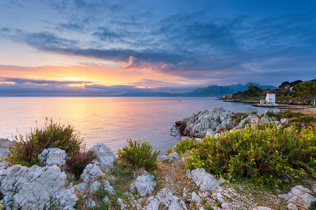 Sant'Elia city at sunrise Europe, Italy, Sicily region, Palermo district, Sant'Elia municipality