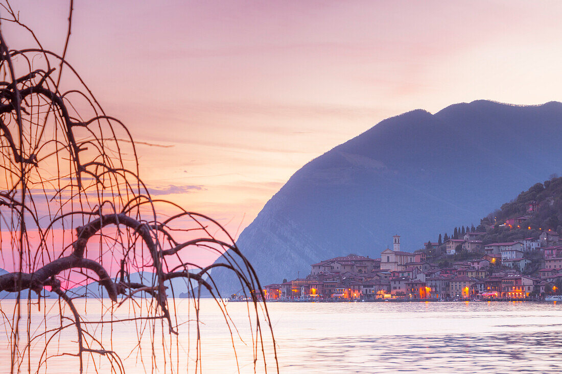 Peschiera Maraglio in Iseo lake at sunset, Montisola, Iseo lake, Brescia province, Lombardy district, Italy