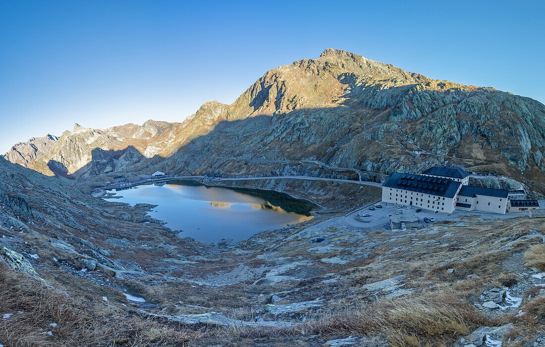 Sunrise at lake of Gran San Bernardo Pass in autumn