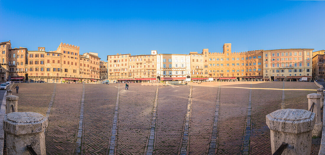 Siena, Tuscany, Italy, Europe. Panoramic view of Piazza del Campo