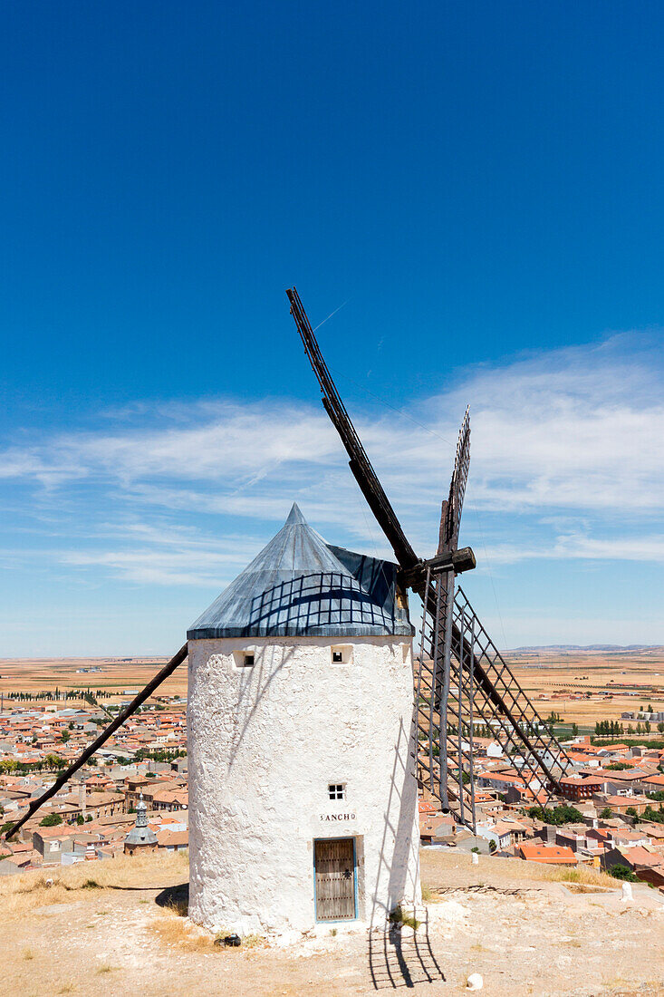 White windmills in Consuegra, La Mancha, Spain