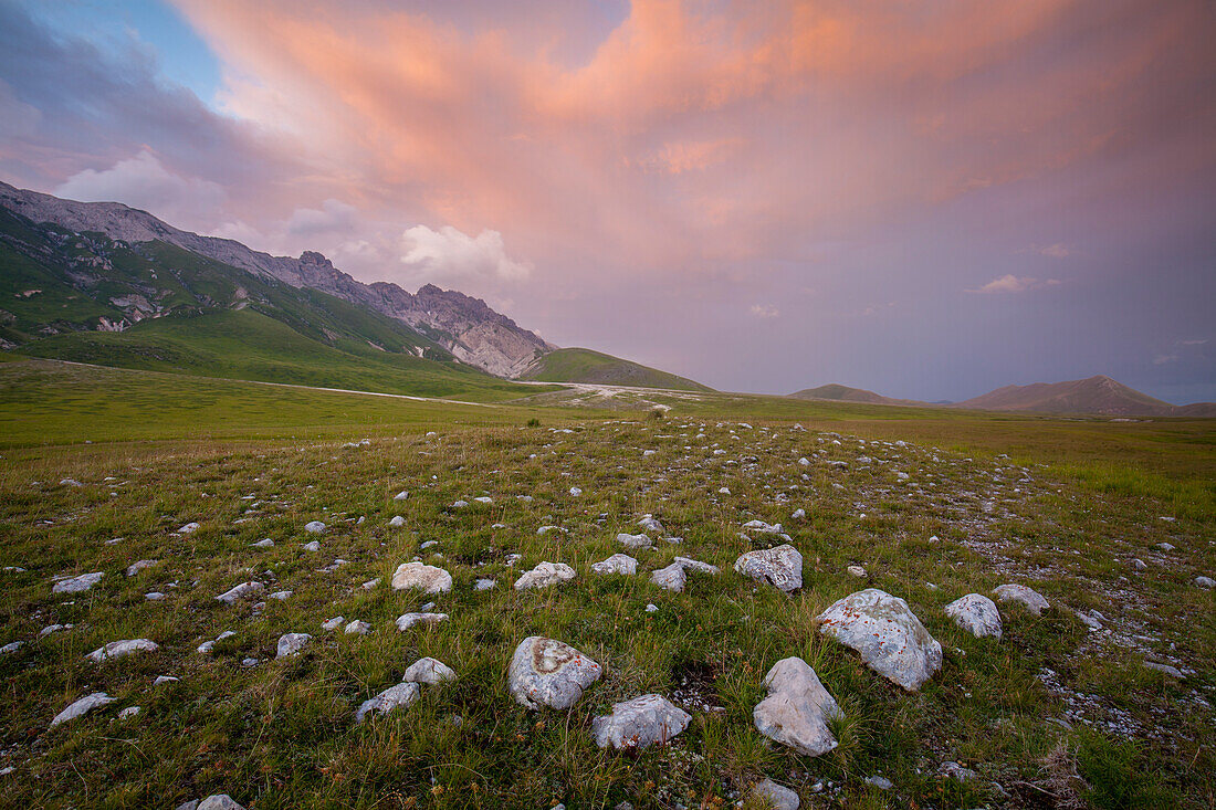 Sunset at Campo Imperatore, L'Aquila district, Abruzzo, Italy, Europe