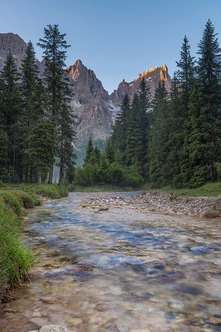 Venegia valley, Paneveggio-Pale of San Martino natural park, Trento province, Trentino Alto Adige, Italy, Europe, Sunrise at Venegia Valley