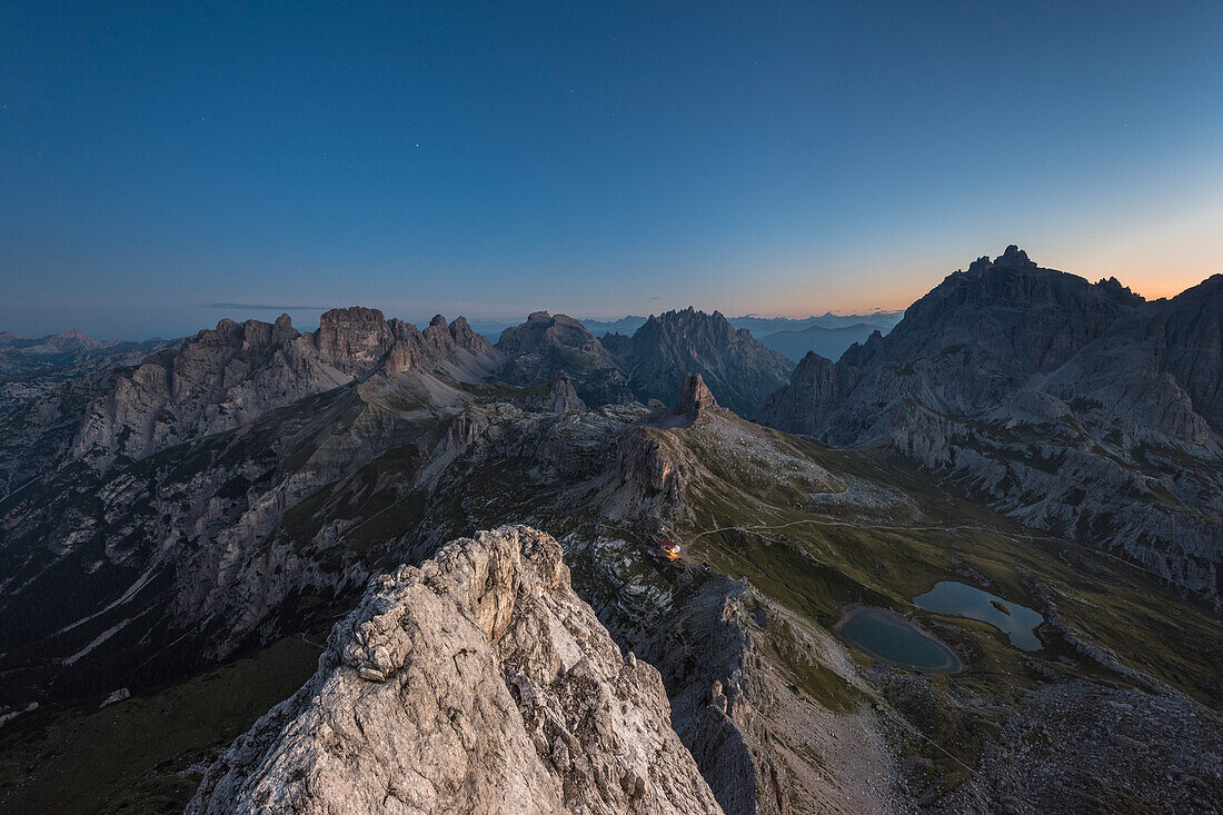 Sesto / Sexten, province of Bolzano, Dolomites, South Tyrol, Italy. Dawn at the summit of Mount Paterno