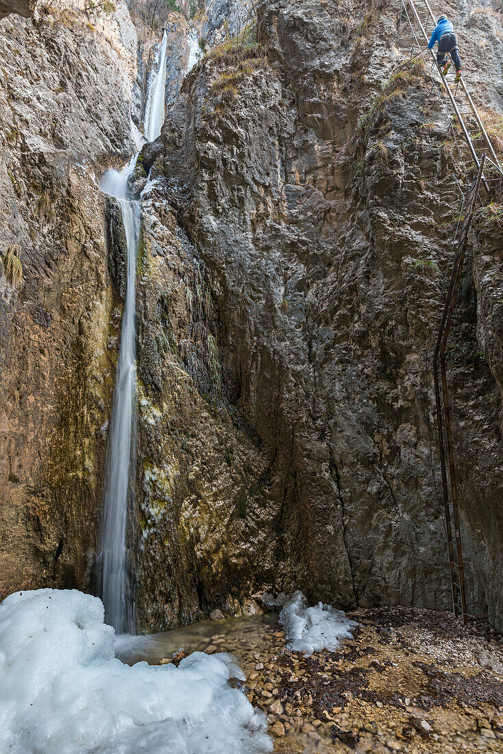 Giovanelli ravine in the winter Europe, Italy, Trentino region, Mezzocorona city