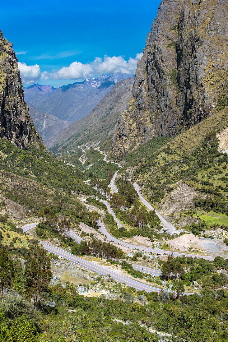 Mountain road towards Abra Malaga pass, Ollantaytambo, Cusco Region, Peru