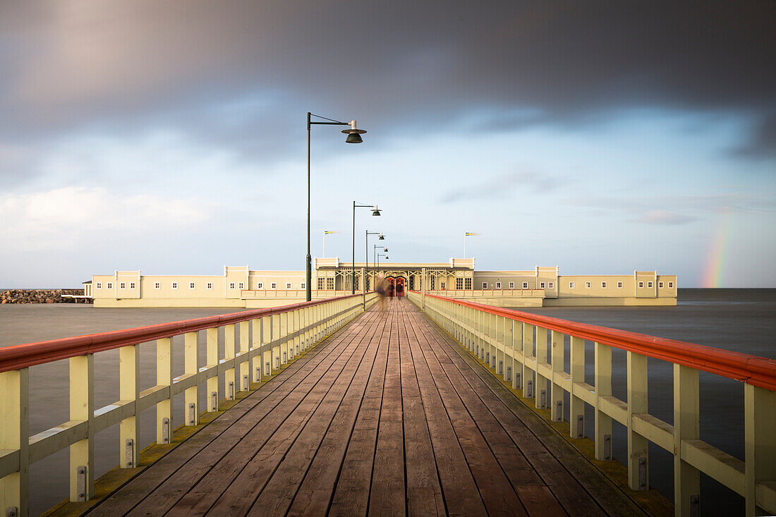 Sauna building at sea on end of pier, Malmo, Skane County, Sweden