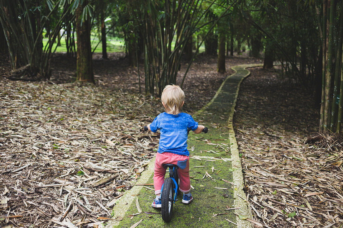 Little boy with bike in park