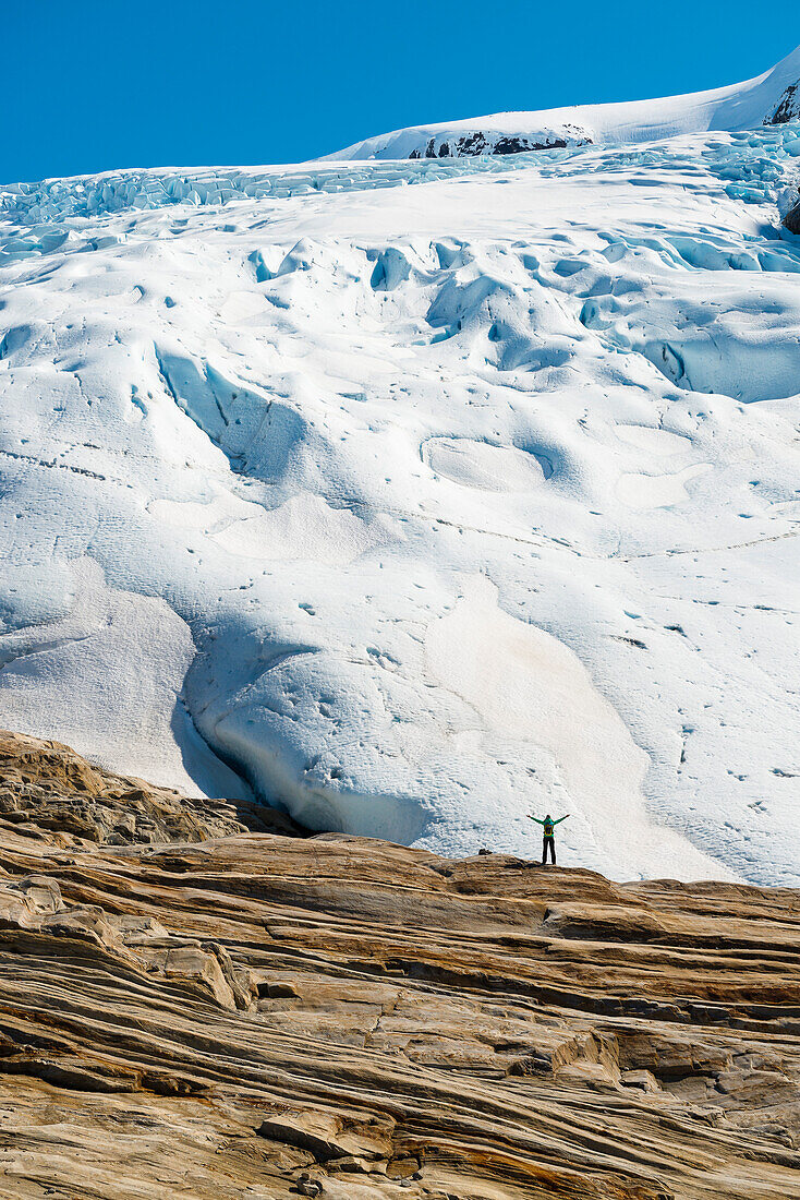 Hiking at Svartisvatnet glacier, Nordland, Norway