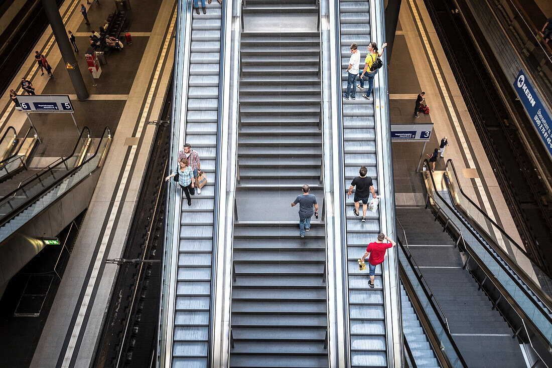 The escalator inside the Berlin Hauptbahnhof station, Berlin, Germany, Europe