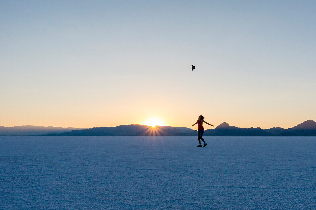 Dusk at Bonneville Salt Flats, Wendover, Salt Lake City, Utah, Usa