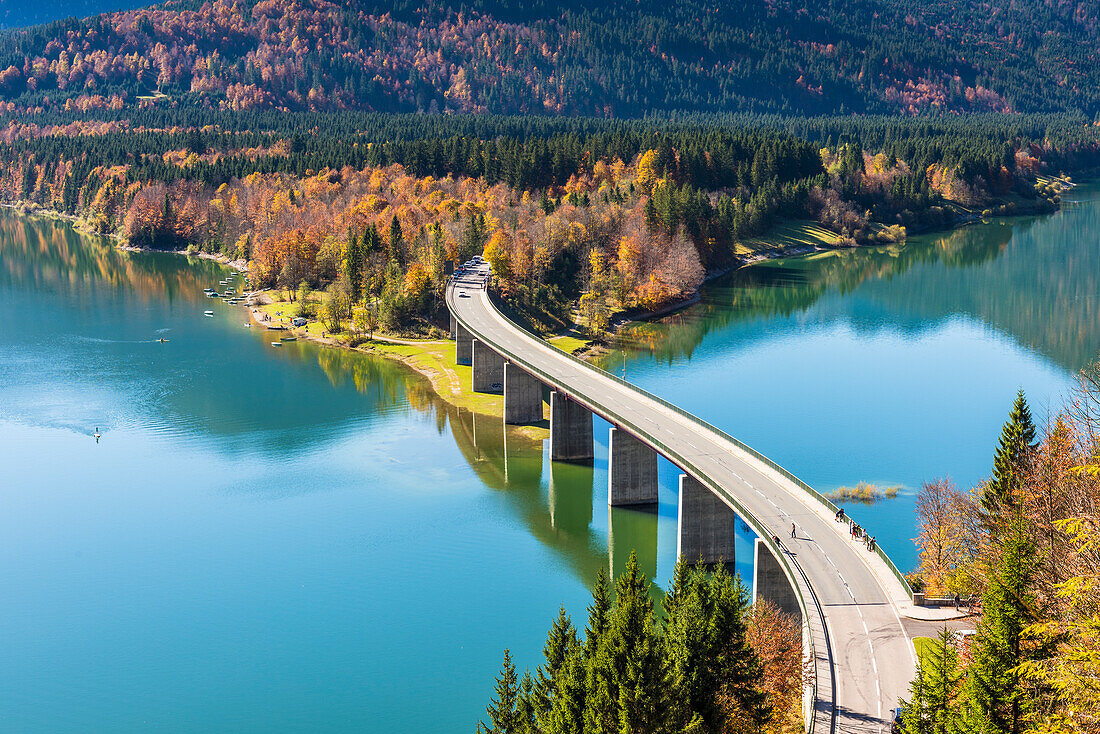 Bad Tölz, Bavaria, Germany, Europe. Sylvenstein bridge in autumn season
