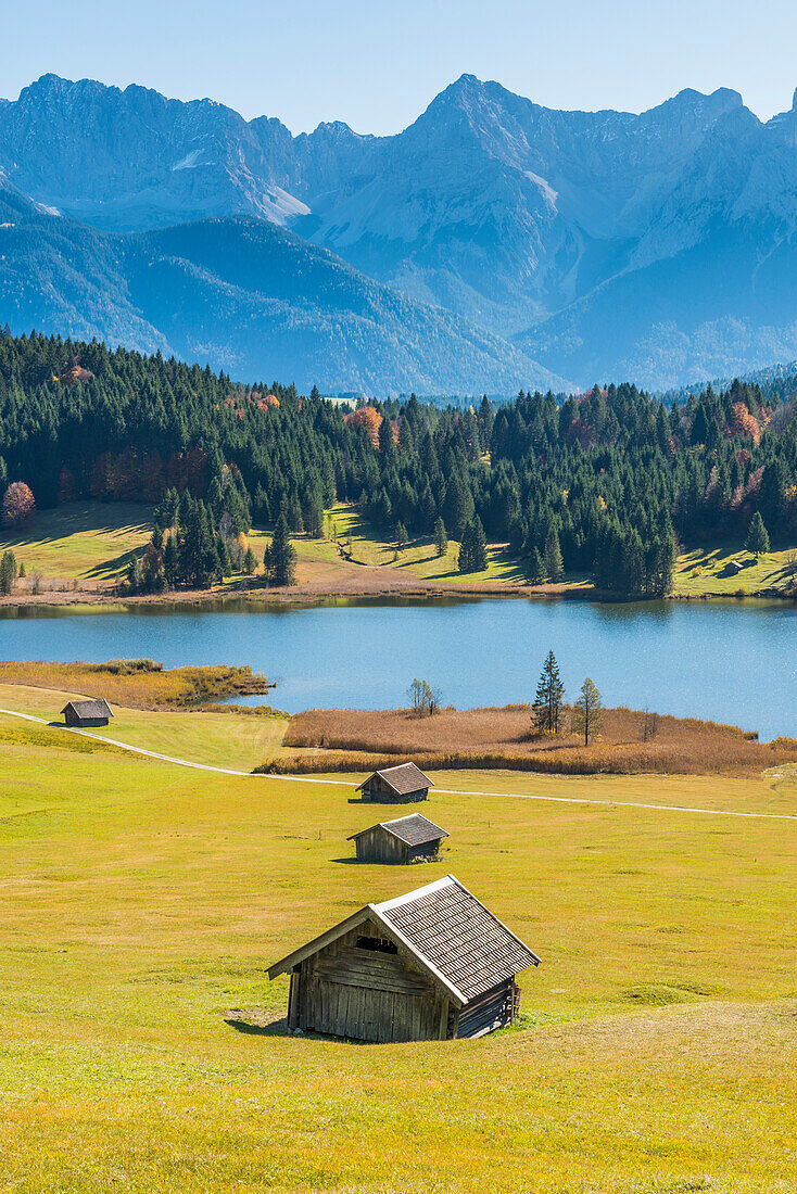 Gerold, Garmisch Partenkirchen, Bavaria, Germany, Europe. Gerold in autumn season, Karwendel range in the background