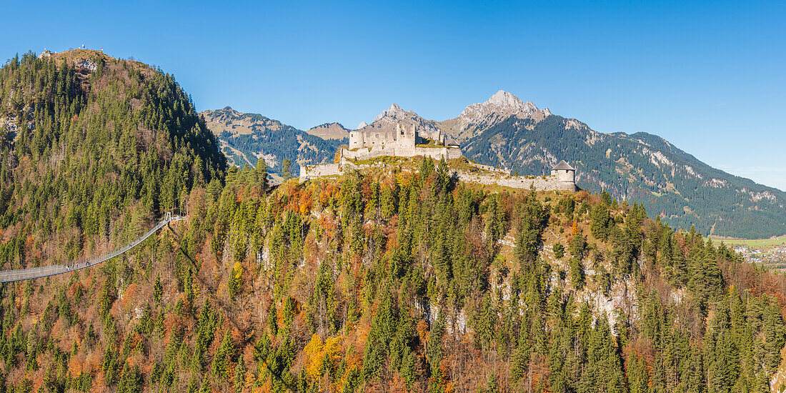 Reutte, Tyrol, Austria, Europe, Ehrenberg Castle and the Highline 179, the world’s longest pedestrian suspension bridge
