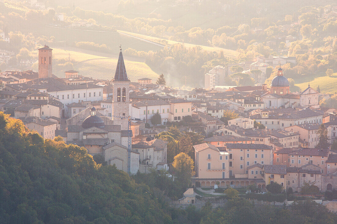Europe,Italy,Umbria,Perugia district, Spoleto, Spoleto at sunset