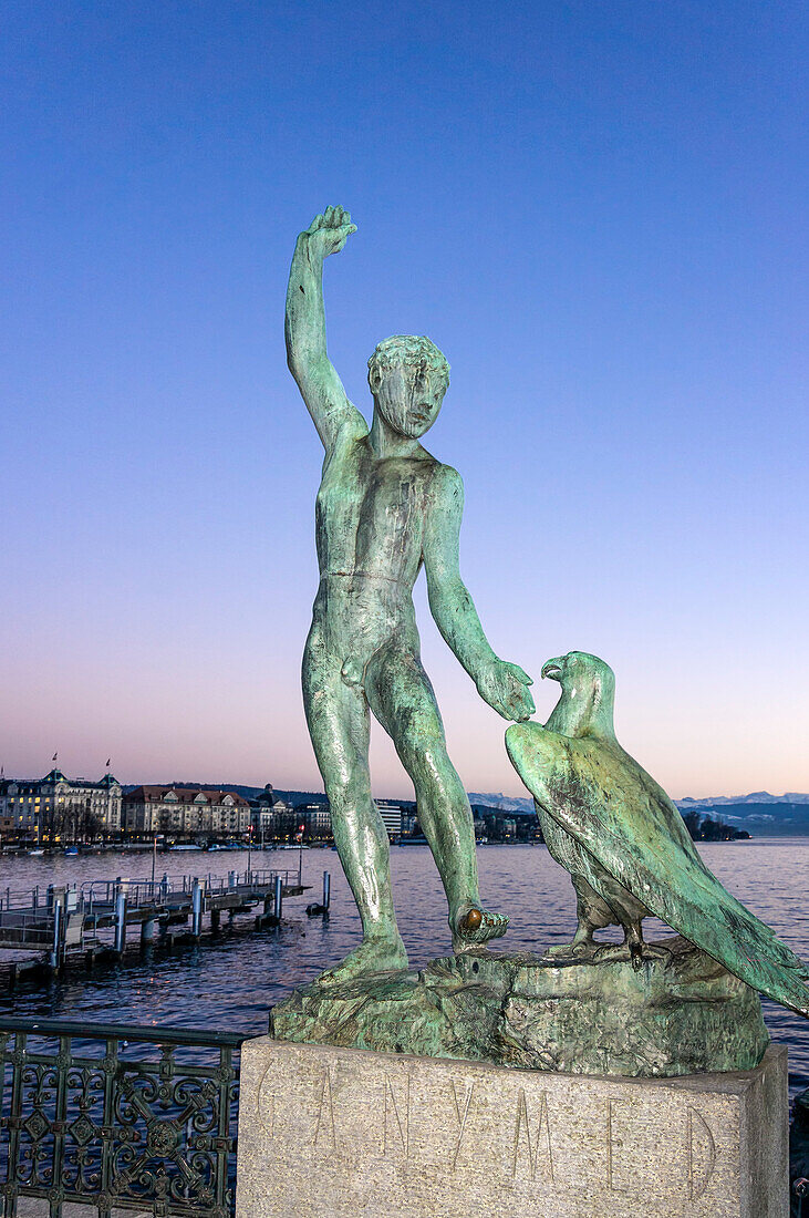 Ganymed statue (of Hermann Hubacher 1952) at Bürkli Square, Lake Zurich, Zurich, Canton Zurich, Switzerland