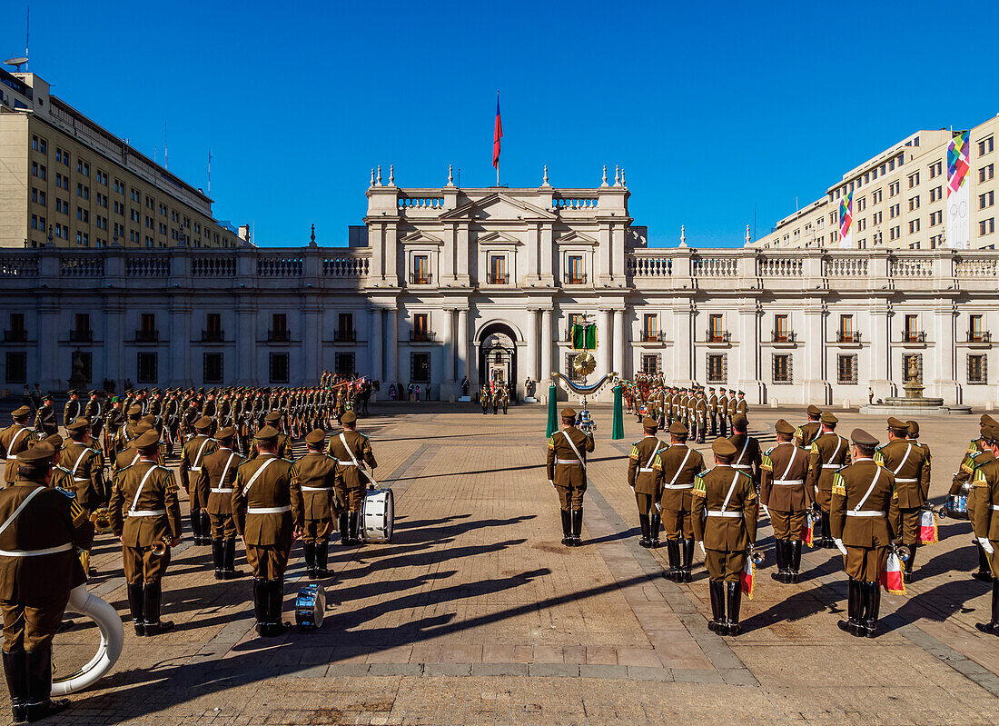 Changing of the Guard at La Moneda Palace, Plaza de la Constitucion, Santiago, Chile, South America
