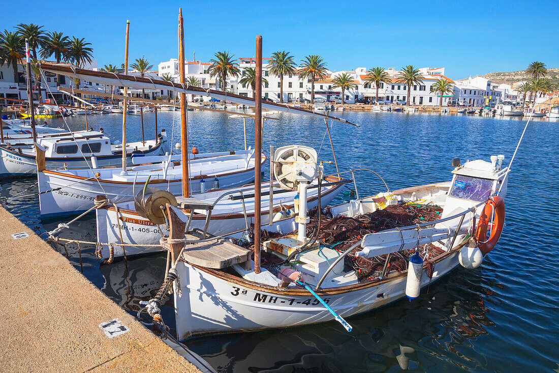 Village view with port, Fornells, Minorca, Balearic Islands, Spain, Mediterranean, Europe