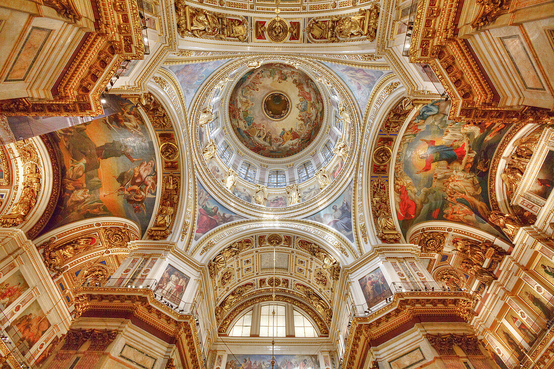 Interior, ceiling with belfry, St. Isaac's Cathedral, UNESCO World Heritage Site, St. Petersburg, Russia, Europe