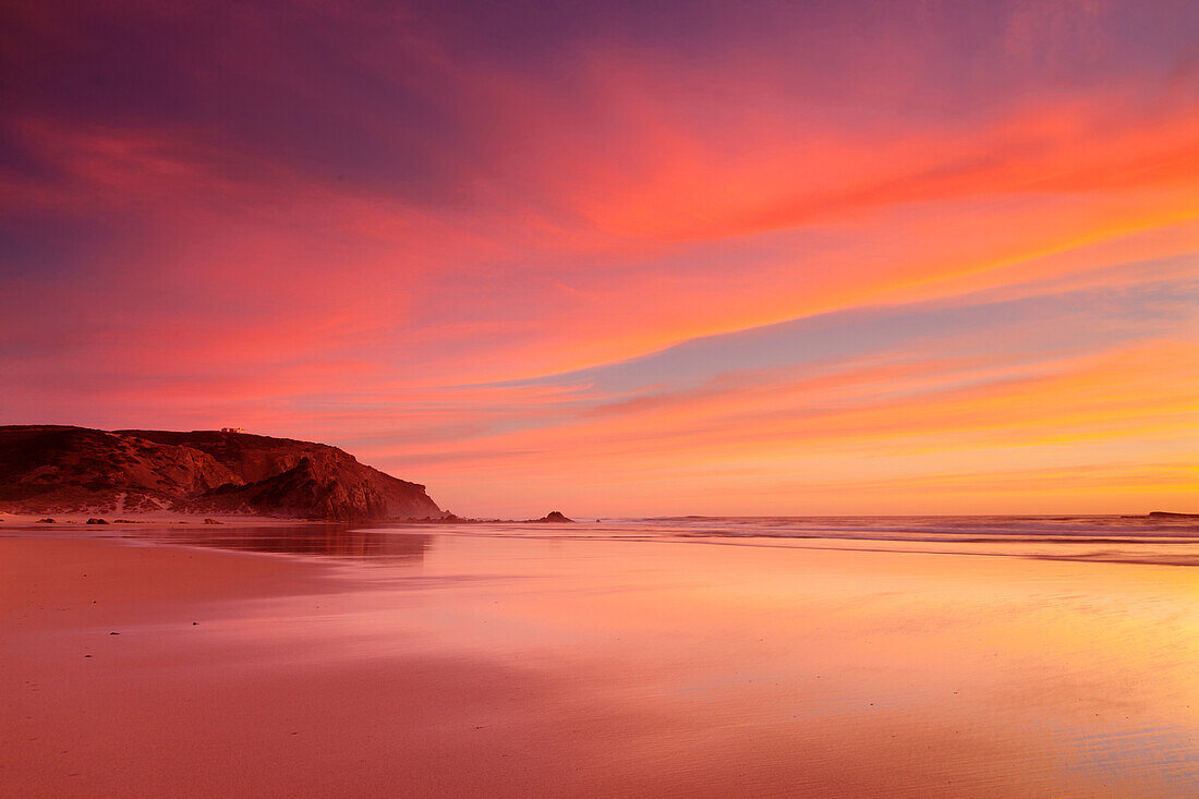 Praia do Amado beach at sunset, Carrapateira, Costa Vicentina, west coast, Algarve, Portugal, Europe