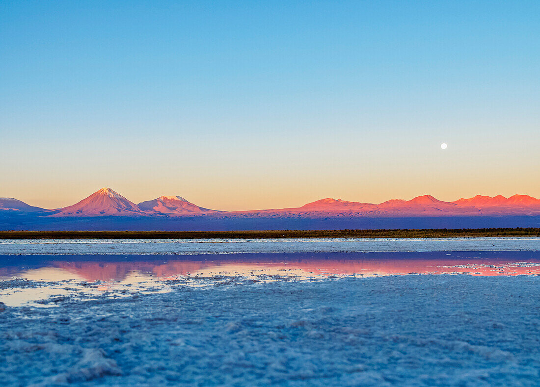 Laguna Baltinache at sunset, Salar de Atacama, Antofagasta Region, Chile, South America