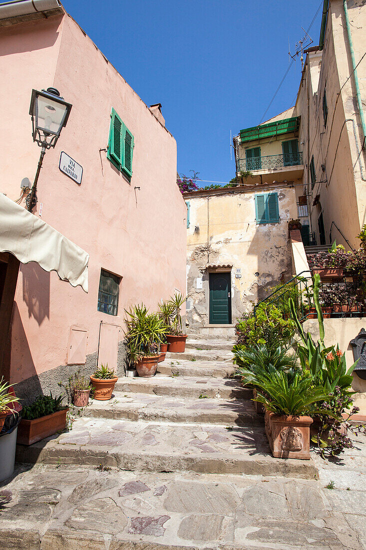 Ancient alley, Porto Azzurro, Elba Island, Livorno Province, Tuscany, Italy, Europe