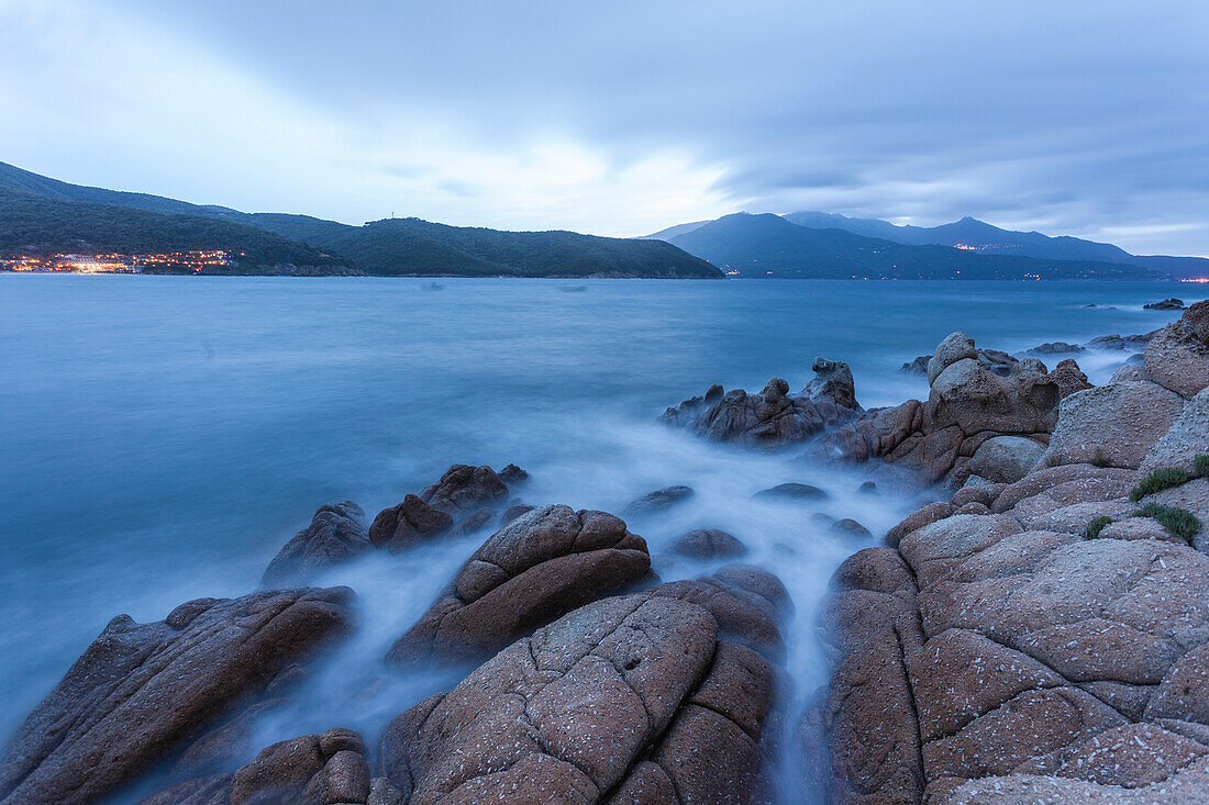 Blue sea at dusk, Marina di Campo, Elba Island, Livorno Province, Tuscany, Italy, Europe