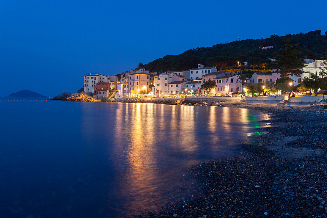 The old village of Marciana Marina at dusk, Elba Island, Livorno Province, Tuscany, Italy, Europe